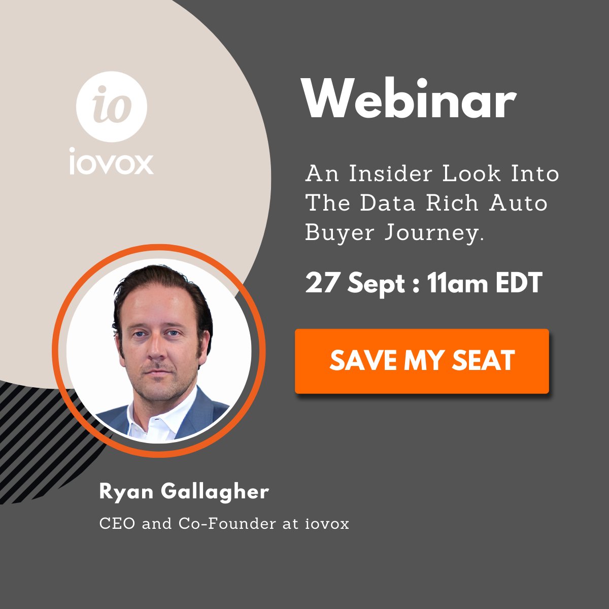 iovox's tweet photo. On September 27th at 11AM EDT, please join Ryan Gallagher and Steve Jambor for a live webinar as they discuss the automotive buyer journey.
Save your seat today! ๐ https://t.co/eLuQ7b5cwp
#webinar #webinar2022 #autowebinar #automotivewebinar #calltracking #onlinemarketplaces https://t.co/RpkVIcMp4Y