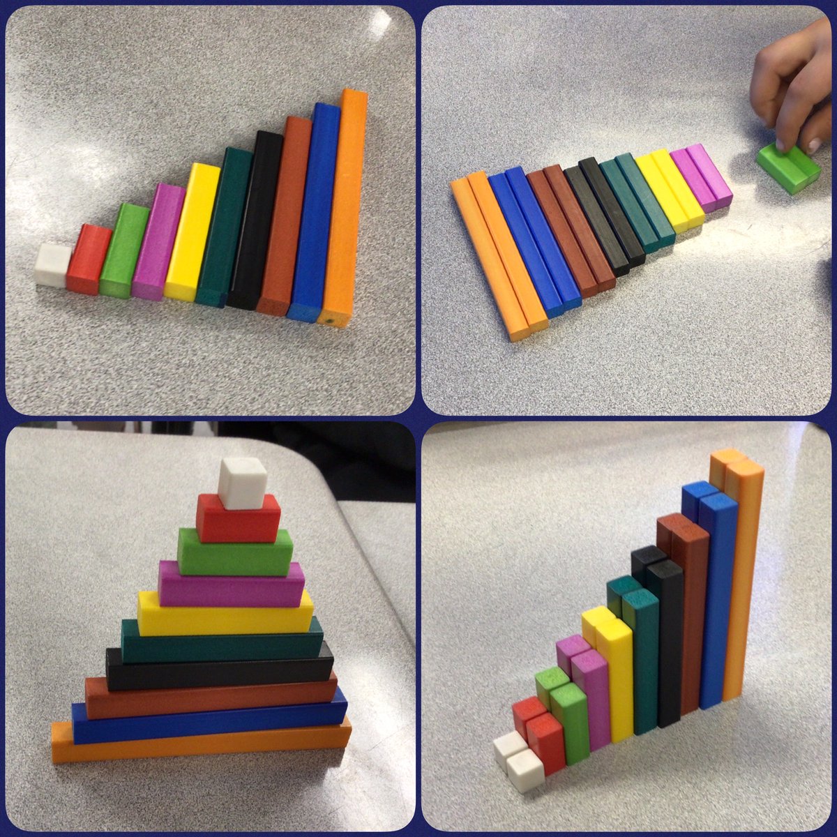 class4hm's tweet photo. Exploring the relationship in Cuisenaire rods by building various staircases! Such creativity! #whfelementary #eipsteaches https://t.co/zlaHYVUYUC