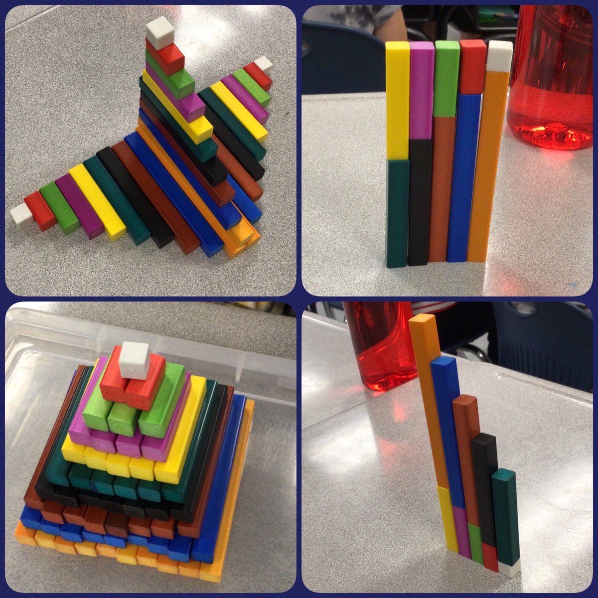 class4hm's tweet photo. Exploring the relationship in Cuisenaire rods by building various staircases! Such creativity! #whfelementary #eipsteaches https://t.co/zlaHYVUYUC