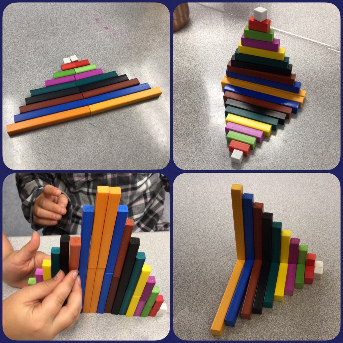 class4hm's tweet photo. Exploring the relationship in Cuisenaire rods by building various staircases! Such creativity! #whfelementary #eipsteaches https://t.co/zlaHYVUYUC