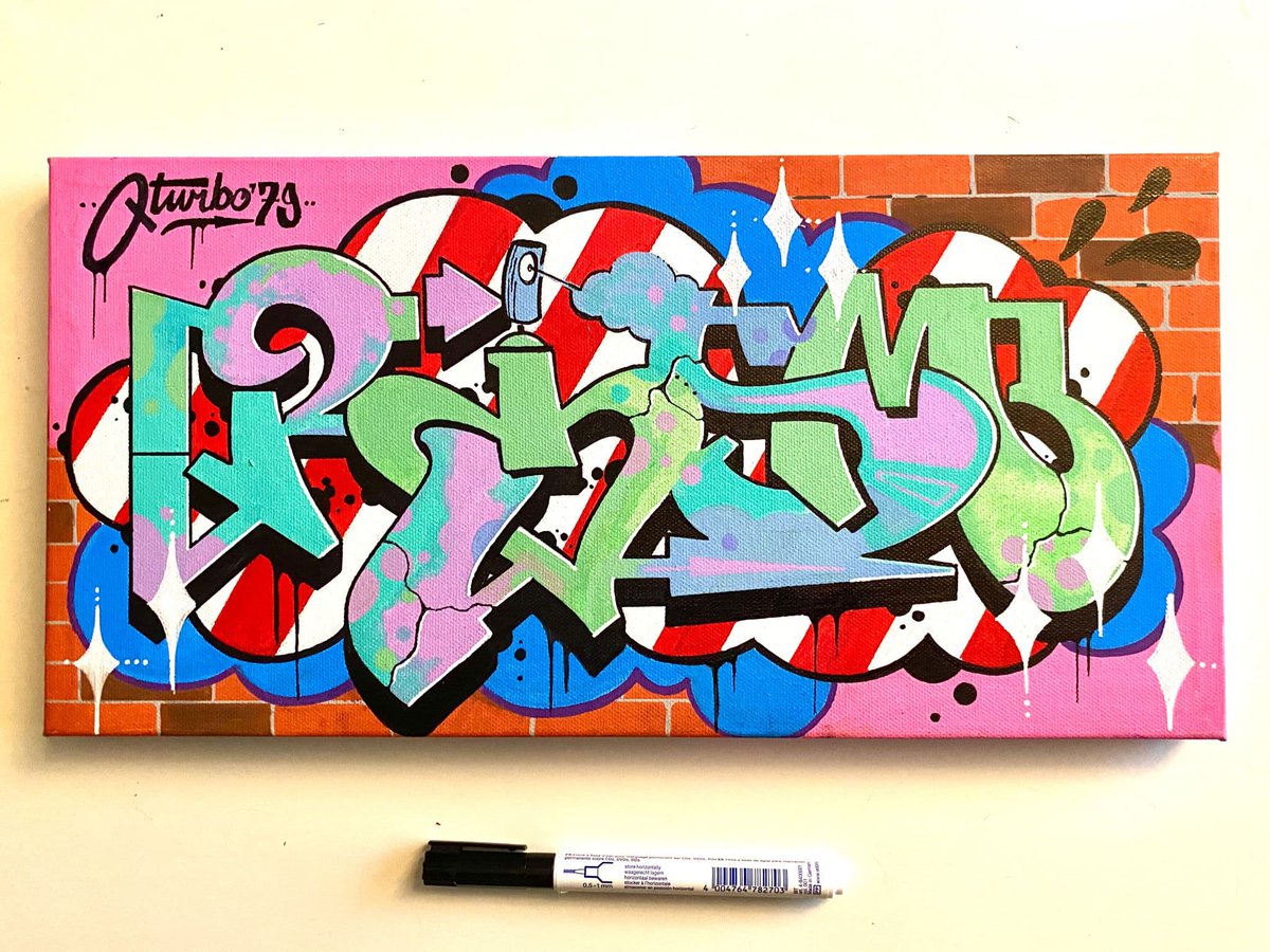 BigBongoDong's tweet photo. A guy from a befriended crew did a little canvas for me, as a surprise. Of course they are getting a little present. First #QTurbo79 who made this incredibly dope canvas and 2nd the Pres of the #CABcrew #MekOne aka #TheWizChriz who stimulated Q to do this. #graffiti #stylemaster https://t.co/PdpjjBkXbb