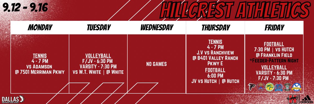 Hillcrest Athletics (@hillcrest_ath) on Twitter photo Hillcrest Athletics this Week ๐
#PantherPride #CrestSide
<a href="/Hillcrest_FB/">Hillcrest Panther Football</a> <a href="/PanthersHHS/">Hillcrest HS</a> <a href="/CrestTennisHHS/">Hillcrest Tennis</a> <a href="/Hillcrest_VB/">Hillcrest Volleyball</a> <a href="/dallasathletics/">Dallas ISD Athletics</a> Hillcrest Athletics this Week ๐
#PantherPride #CrestSide
<a href="/Hillcrest_FB/">Hillcrest Panther Football</a> <a href="/PanthersHHS/">Hillcrest HS</a> <a href="/CrestTennisHHS/">Hillcrest Tennis</a> <a href="/Hillcrest_VB/">Hillcrest Volleyball</a> <a href="/dallasathletics/">Dallas ISD Athletics</a>