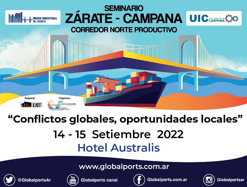 La UIZ y la <a href="/UIC_campana/">UIC CAMPANA</a>, junto a @globalportsar y invita a reflexionar sobre las oportunidades de desarrollo desde las fortalezas locales y regionales, el 14 y 15 de septiembre en el Hotel Australis, Campana.
Mirá el programa e inscribirte en globalports.com.ar