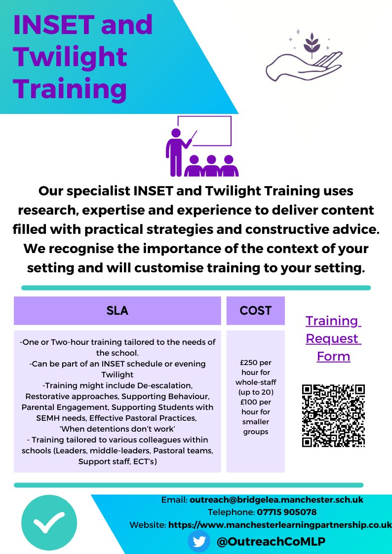 OutreachCoMLP's tweet photo. 📢📢 @SecondaryPru offer BESPOKE TWILIGHT and INSET training, based on the context of your school. We tailor training founded in INCLUSION- from SEMH to RELATIONAL PRACTICE. 📢📢 👇
https://t.co/HYaobuJGwv
#education #inclusion #alternativeprovision #apworks #cpd #outreach https://t.co/e0HdFm72uO