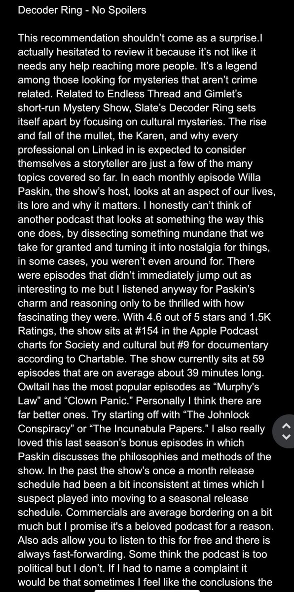mastercastpods's tweet photo. New podcast recommendation! No spoilers! Full review in photos 2-4.
#podcast #PodcastRecommendations #decoderring #mysteries #culture #slate @willapaskin @Slate https://t.co/Sq9EAORYsN