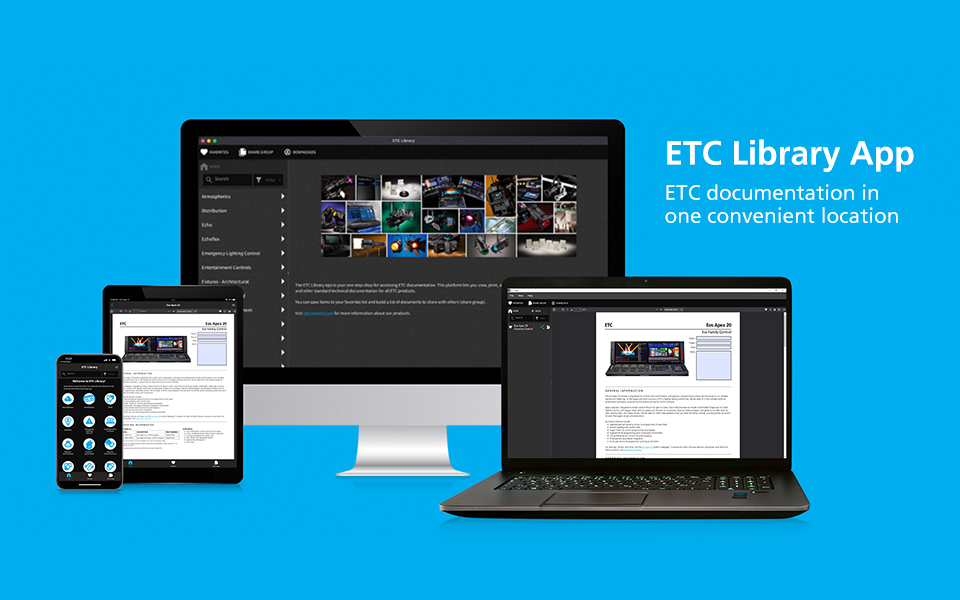 ETCInc's tweet photo. Now available for download! The new ETC Library App makes it easy to access and share ETC documentation. The cloud-based platform saves storage space for users and ensures that you always have the most current documents. Find the download links at https://t.co/5bBsnMgWk1 https://t.co/f171KGgBkh