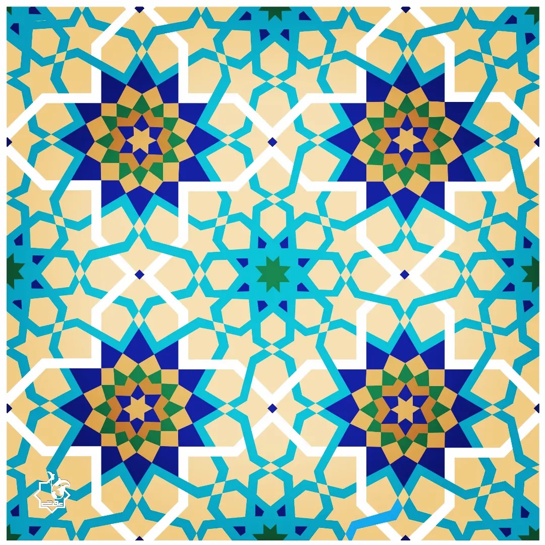f_forough's tweet photo. So proud of @EFFATART our talented graphic design graduate. 
Her new illustration is inspired by the tiles in Herat Central Blue Mosque based on Kamaludin Behzad  miniature painting. 
That's how beautiful it looks when you invest in a girl's education!🇦🇫📚✏️
#LetAfghanGirlsLearn https://t.co/GvAHwp73Dh