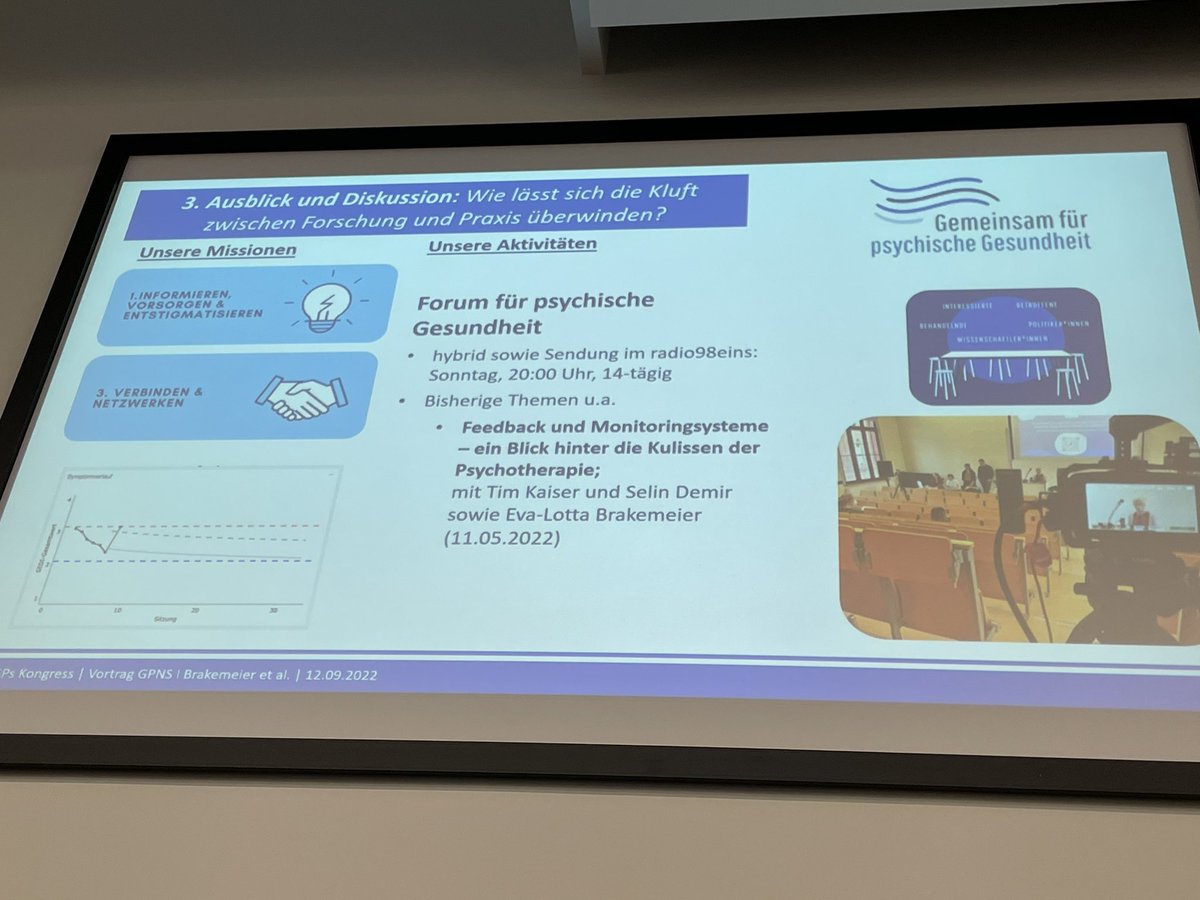 <a href="/evalottabra/">Eva-Lotta Brakemeier</a> stellt das Greifswalder Psychotherapie Navigationssystem (GPNS) vor und betont die „Third Mission“ der PT-Forschung: wie bekommen wir die Erkenntnisse in die Praxis und erreichen die Allgemeinbevölkerung? Projekt Gemeinsam für psychische Gesundheit  @tkaiser_science