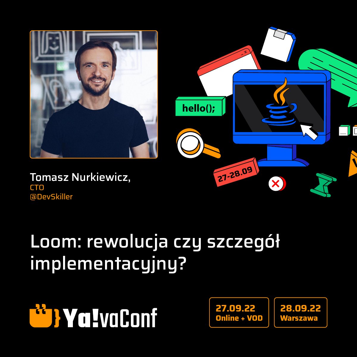 YavaConf's tweet photo. #Onsite #YavaConf #Wielowątkowość #Skalowalność @devskiller
Już 27.09 na ścieżce Main Stage Onsite wystąpi przed Wami Tomasz Nurkiewicz (@tnurkiewicz) z tematem "Loom: rewolucja czy szczegół implementacyjny?".
Pełna Agenda dostępna na stronie wydarzenia (link w komentarzu). https://t.co/pwMTN8XZ4t