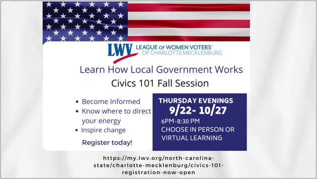 lwvcm's tweet photo. 10 Days Left to Sign Up for CIVICS 101! Six Thursdays from 6pm-8:30pm, September 22-October 27. 
https://t.co/DUcwB0lTdX
#lwvcm #civics101 #cltgov #civicseducation #mecklenburgcountycourts #knowbeforeyougo #vote411 @insidecms @cltgov @mecklenburgcounty @wfae @wsoctv @vote411 https://t.co/YINcOMc7vX