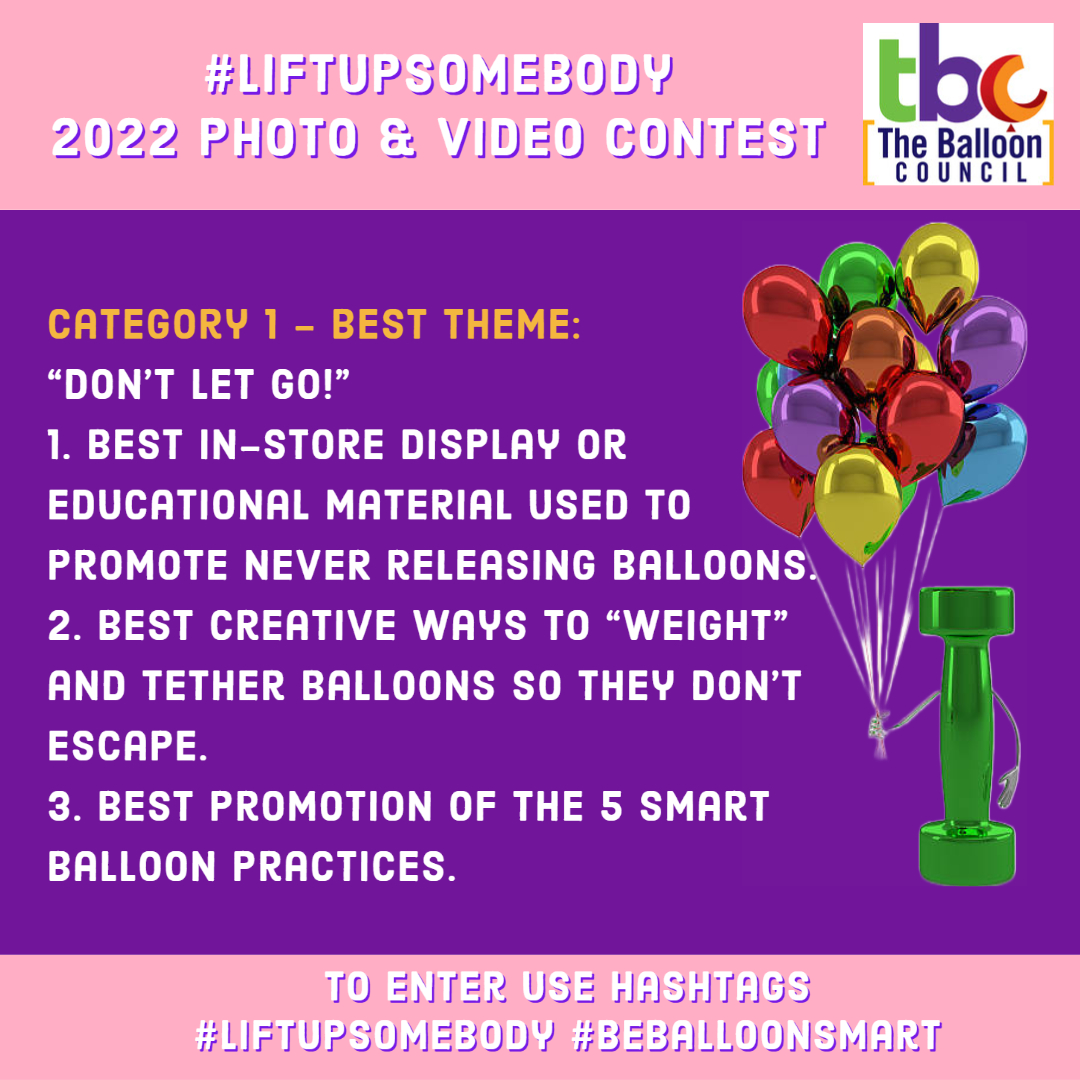 BalloonsLiftUp's tweet photo. Show a creative way to weight a balloon so it doesn't fly free and you may win a basketful of balloon goodies!  Enter our contest today use #liftupsomebody and #beballoonsmart on your social post to enter! https://t.co/AzniBTYTNs