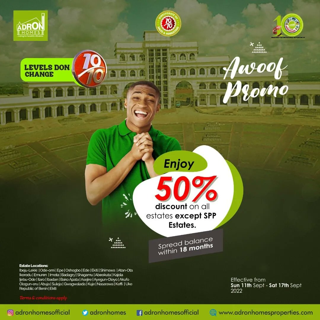 december273's tweet photo. 50% discount valid till 17th...
Applicable in all of our estates except for SPP.
Check out the e-fliers for more details.
Can send a DM or put a call to 08140947173
#AdronHomes #realestate #investment #residency https://t.co/JLxAw2E0LZ