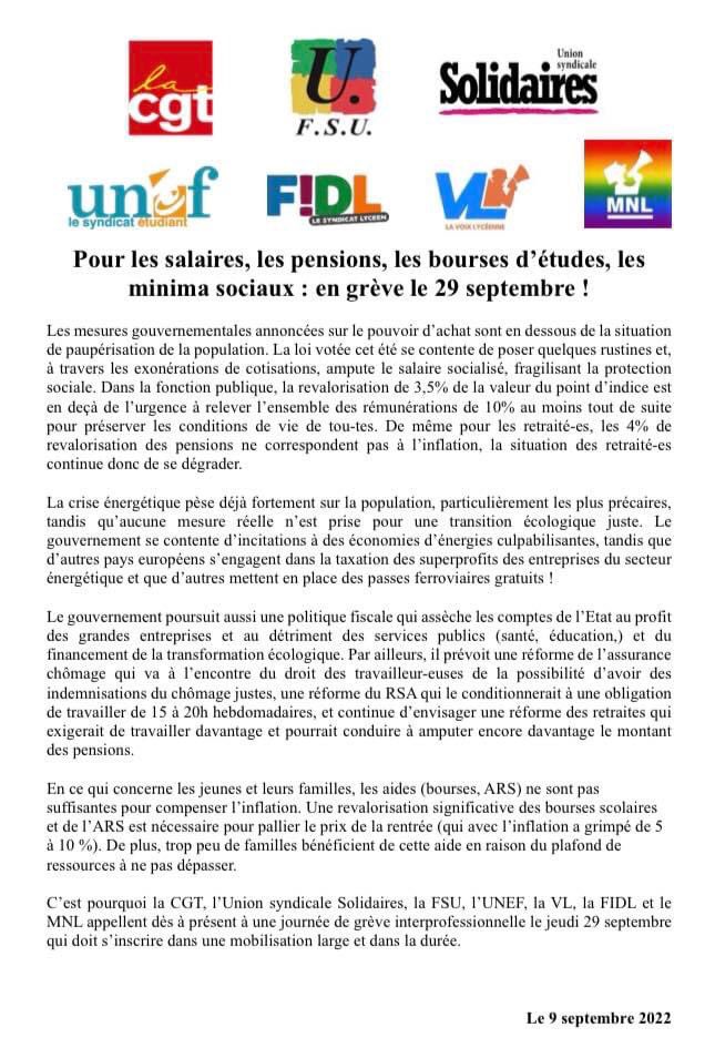 Communiqué de presse intersyndical