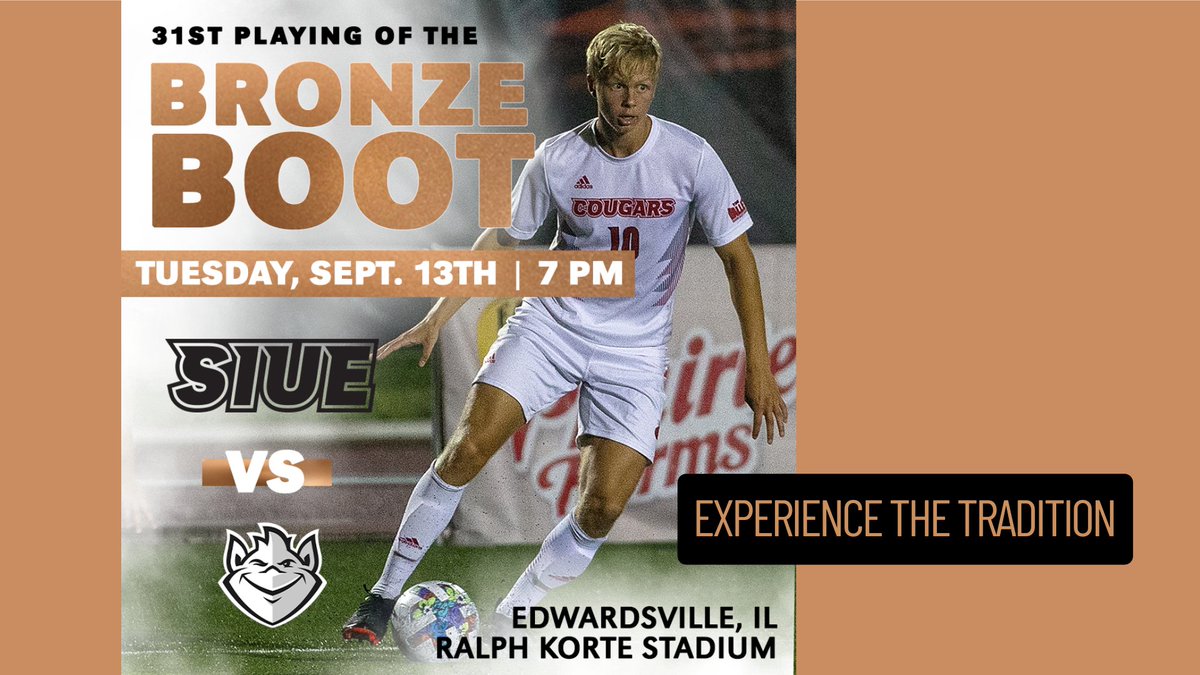 The Bronze Boot Game is at Korte tomorrow! SIUE hosts Saint Louis University at 7:00 p.m. Two programs with deep histories.

Use code "HUNT" and get $3 tickets to this historic match up:🎟️ow.ly/npJw50KH0gY

#thisisSIUE