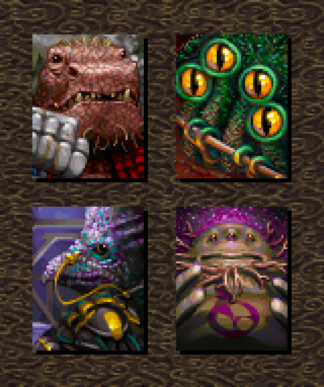 JinnPixel's tweet photo. Some portraits I made back in 2019. One for each Faction: Obblinox, Eaggra, Tha' Roon and Shama' Li.
#pixelart #warwind #portrait #sprite #gameart https://t.co/j8Lk8d47Fi
