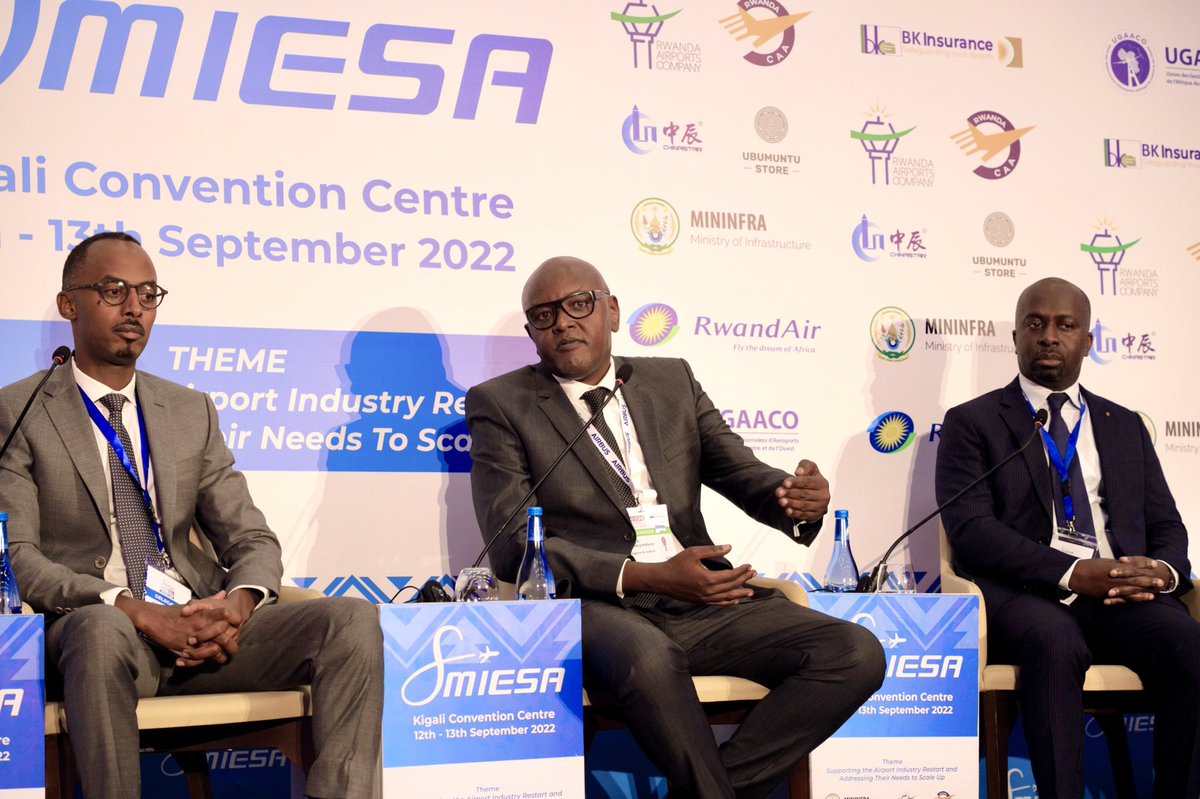 AkageraAviation's tweet photo. Our Managing Director, Patrick Nkulikiyimfura, during #SMIESA  discussing on seizing opportunity on streamlining airport development, air cargo, air connectivity and operation efficiency.
#avaf22 #akageraaviation #Rwanda https://t.co/7n3g9h2Yg1