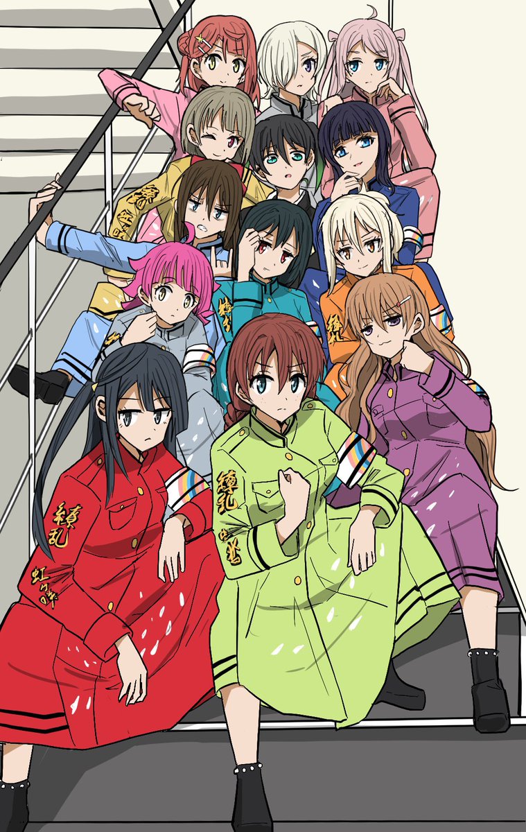 nakasu kasumi ,ousaka shizuku ,tennouji rina ,uehara ayumu ,yuuki setsuna (love live!) 6+girls multiple girls pink hair black hair long hair short hair ahoge  illustration images