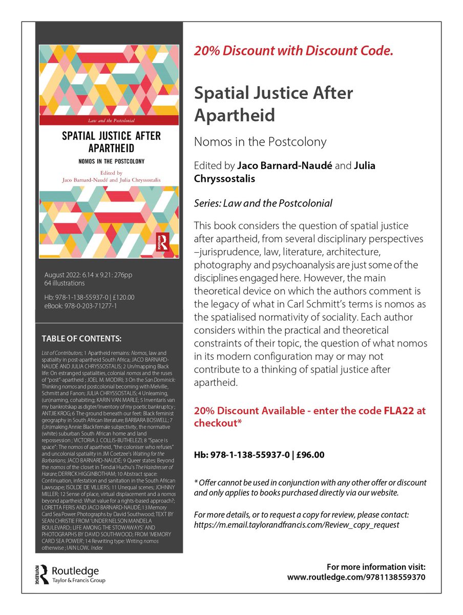 afternomos's tweet photo. Spatial Justice After Apartheid is now available at a 20% discount. Get your copy today. #spatialjustice #afterapartheid https://t.co/6WYAZu2AQw