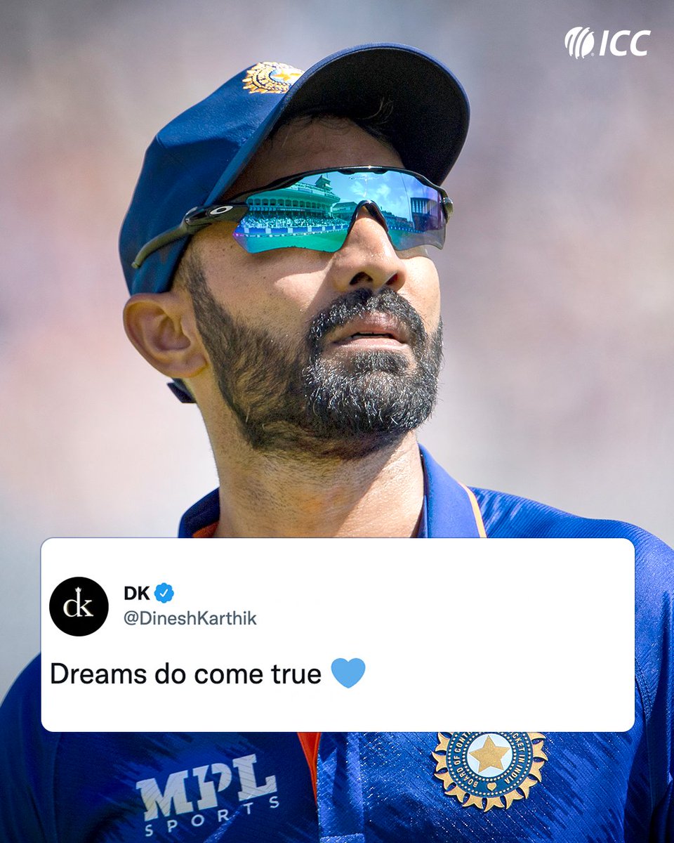 ICC's tweet photo. The last time @DineshKarthik was named in India’s ICC Men’s #T20WorldCup squad was in 2010.

What a memorable comeback for the wicket-keeper batter 👏 https://t.co/4SqkEqYv4E
