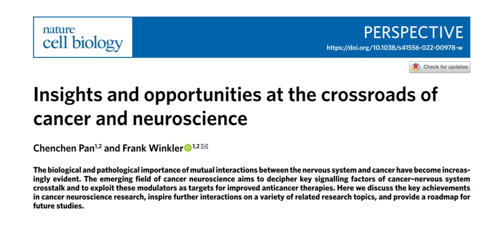 ChenchenPan1's tweet photo. Check out our latest Perspective online highlighting the milestone discoveries in Cancer Neuroscience and their clinical implications @NatureCellBio. Very grateful to work with the great team @Winkler_Lab. Looking forward to more discussions and collaborations on related topics! https://t.co/j2wcPDGpbP
