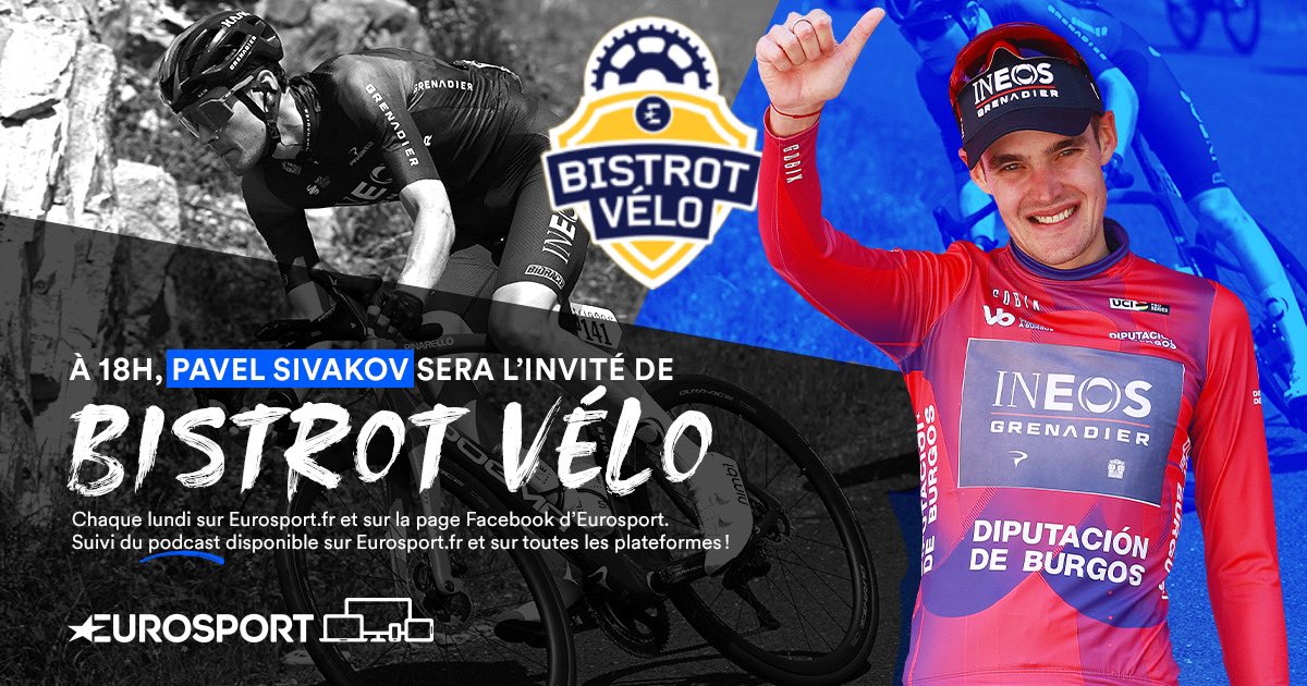 Le lundi, c'est #BistrotVelo ! @PavelSivakov est l'invité de @ColinBourgeat dès 18h et c'est à suivre en direct juste ici 👉 facebook.com/EurosportFR