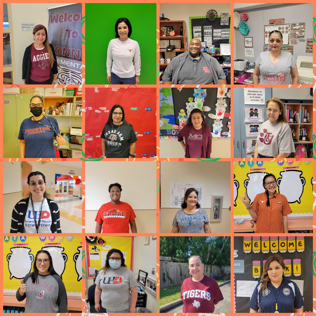 BonnerElemHISD's tweet photo. Bonner staff and students representing colleges and universities from the state of Texas as well as universities from other states! #promotinghighereducation @AVID4College @TammieDaily9 @BonnerElemHISD https://t.co/N5YVBg2c3N