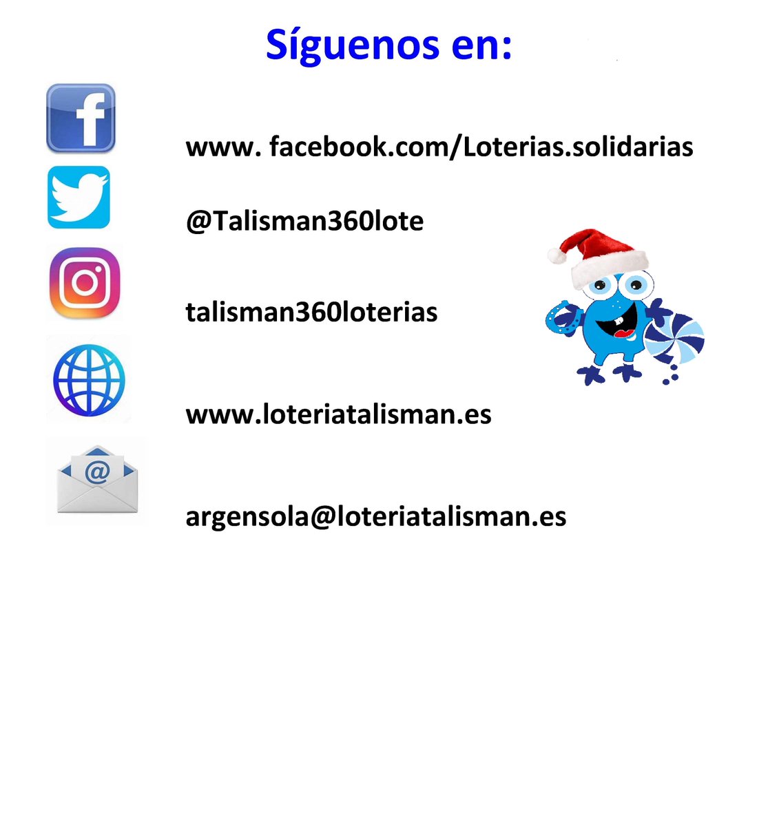 Talisman360lote's tweet photo. Ya está AQUÍ, la lotería de Navidad no esperes, RESERVALA ya Asociaciones, bares, etc 
JUEGA POR INTERNET preparado para empresas. Todas las facilidades de entrega. Envíos a Provincias.  https://t.co/XlO3cc0dl5 
Club Conmigo Receptor 96485 en https://t.co/BUbEhKE5PW https://t.co/4beH6iikUh