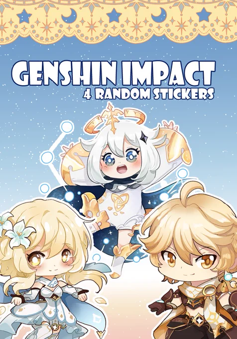 Bueno, haré sobres sorpresa de pegatinas de genshin, a ver que tal va también estoy preparando sticker sheet  de diferentes sets así que encontrareis variedad de personajes disponibles 