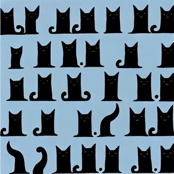 nishio_en's tweet photo. "We are cats", they said.
a pattern of black cats on a light blue background in #WillBarnet style #ComputerCreatedCats #StableDiffusion https://t.co/V5WKRHcn3x https://t.co/WsGNAgWb8I