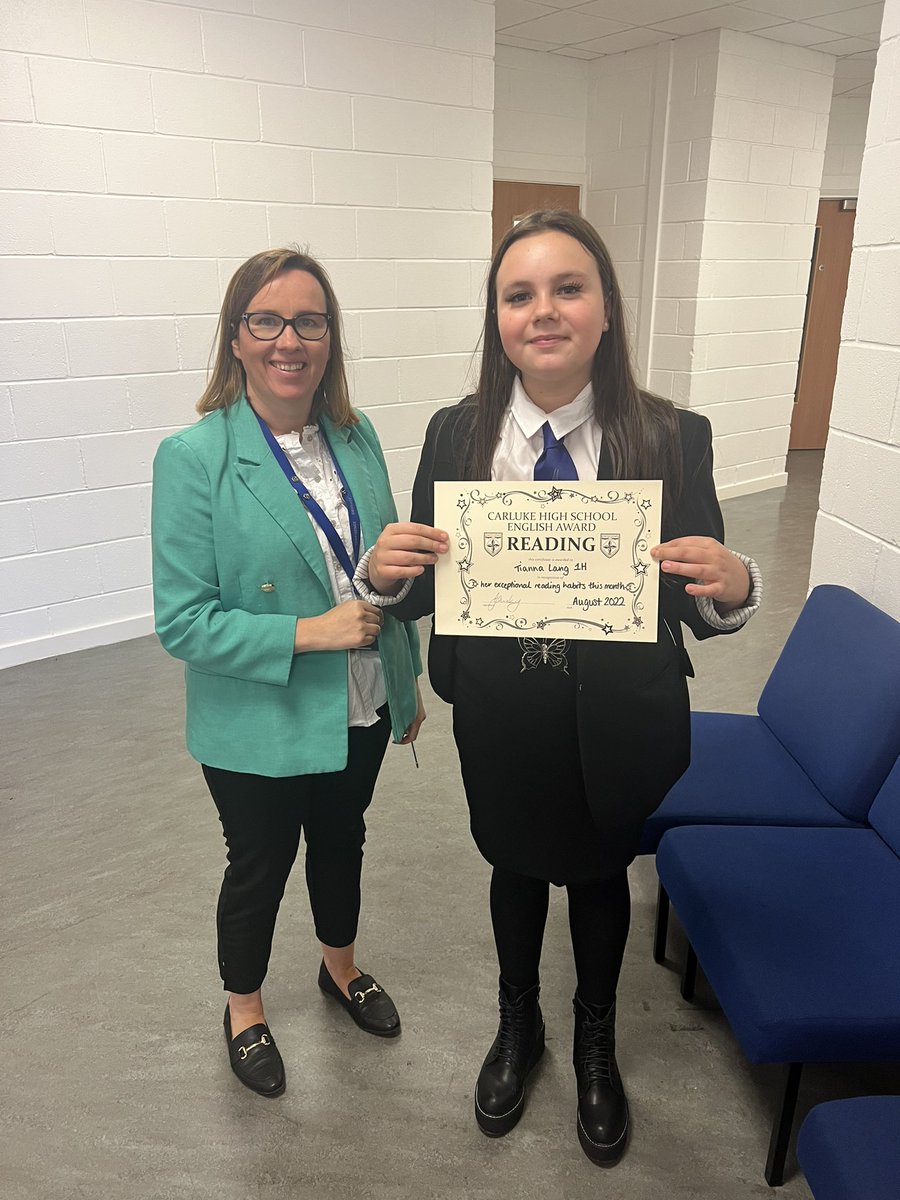 Celebrating Success! 🎉 August was the first month of our BGE English awards for:

- Reading (librarian nominated)
- Writing (teacher nominated)
- Endeavour (teacher nominated)

Congratulations Tianna in S1 for winning August’s Reading Award! 📖 📚 who will be next? 👀 <a href="/CarlukeHS/">Carluke High School</a>