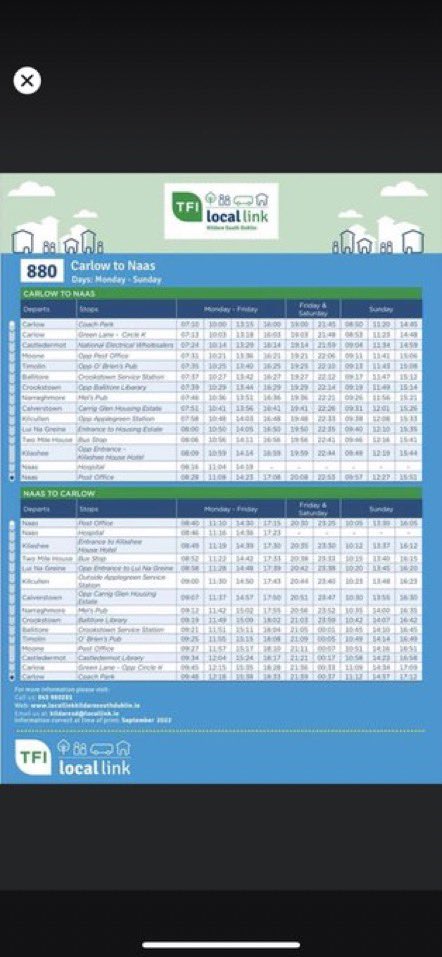 Fiona_Kildare's tweet image. #newtimetable  #880 bus route from #Carlow to #Naas serving #South Kildare #positiveoutcome #publictransport