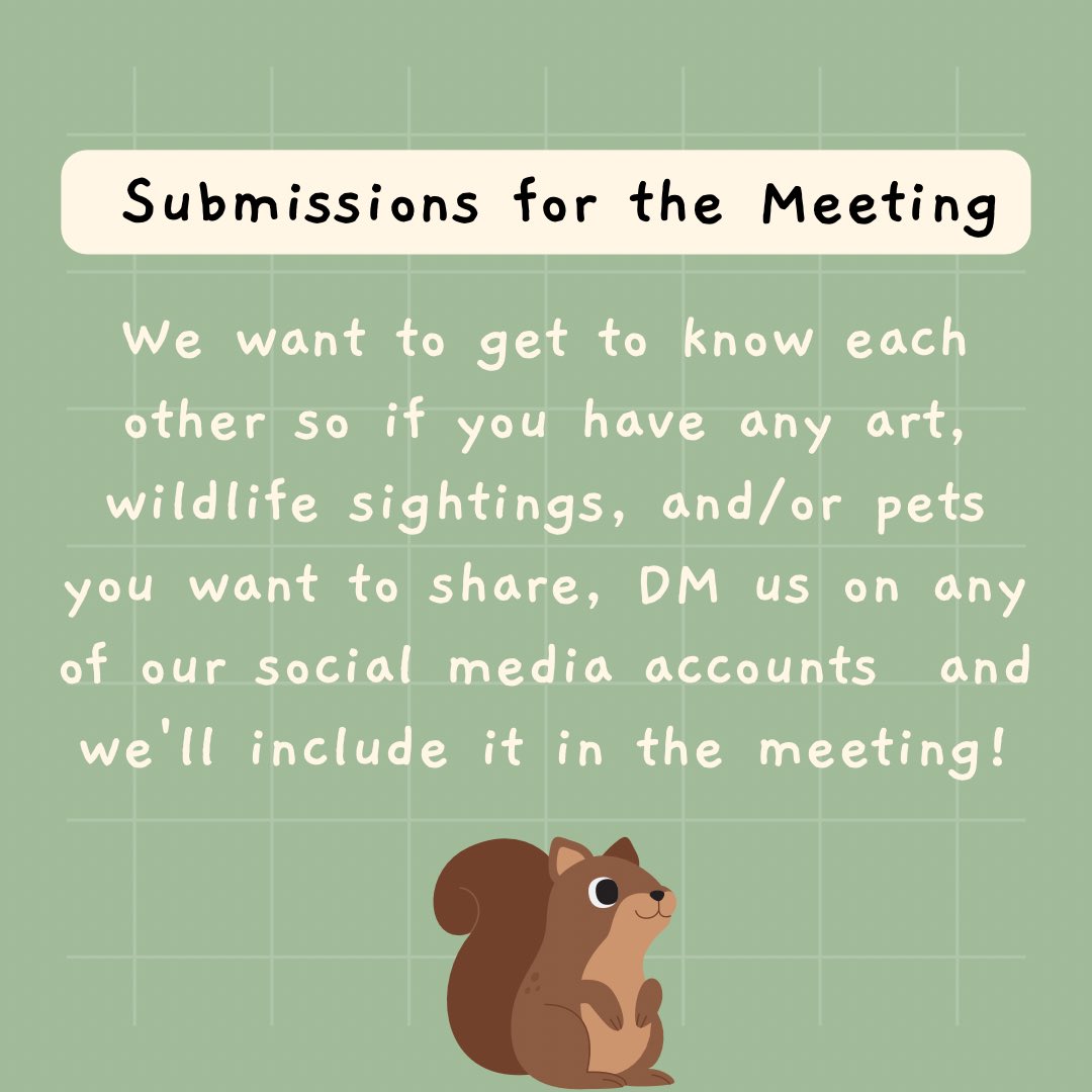 Join us Tuesday at 5:30 pm at the Arboretum Kiosk to head to the first Wildlife Club meeting of the year! 

Don't forget to send us any cool wildlife sightings you've had recently or from this summer, any wildlife related art, or photos of your adorable pets! <a href="/uofg/">University of Guelph</a> <a href="/cbssc/">CBSSC</a>