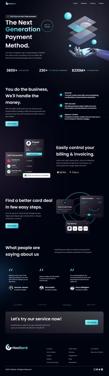 igudy_dev's tweet image. DONE AND DUSTED😋🤲
Modern Bank Landing Page
I worked on this project to improve my Tailwind and ReactJS skills.
It has a beautiful hero section, HQ graphics and gradients, business stats, reusable feature sections with call-to-action buttons, testimonials, and a footer.
🧵👇