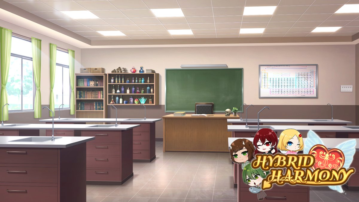 Now, onto the Science classroom! Here, you'll be experimenting, enchanting, and trying not to blow anything up!

(Art by Son Huynh!)

#visualnovel #vndev #RPG #indiegame #indiedev #classroom #school #background #art