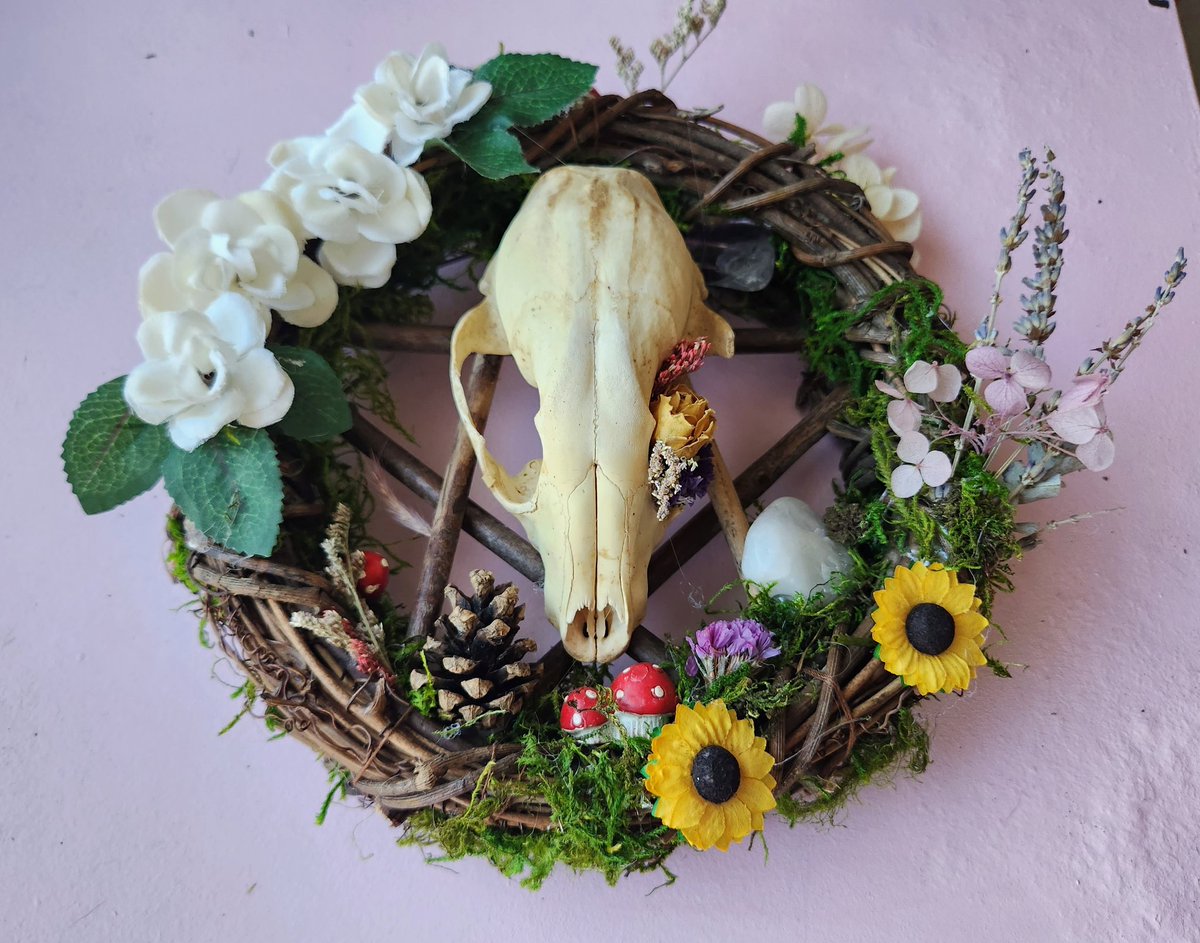 Sinovakitten's tweet photo. Decided to make my bone art again. Would be so awesome if you can retweet!! 🥰🥰
#crafts #boneart #animalskulls #oddities #wreath https://t.co/ChJKQ2LVqu
