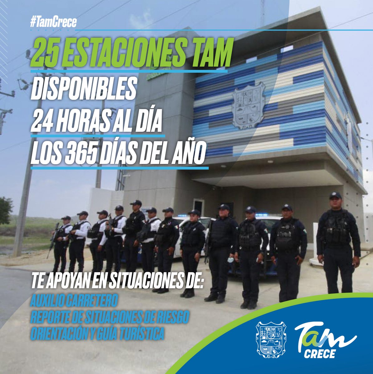 gobtam's tweet photo. Con 25 #EstacionesTam a tu servicio, transita seguro por nuestras carreteras los 365 días del año. Con más seguridad en carreteras #TamCrece. https://t.co/FitnTid28z
