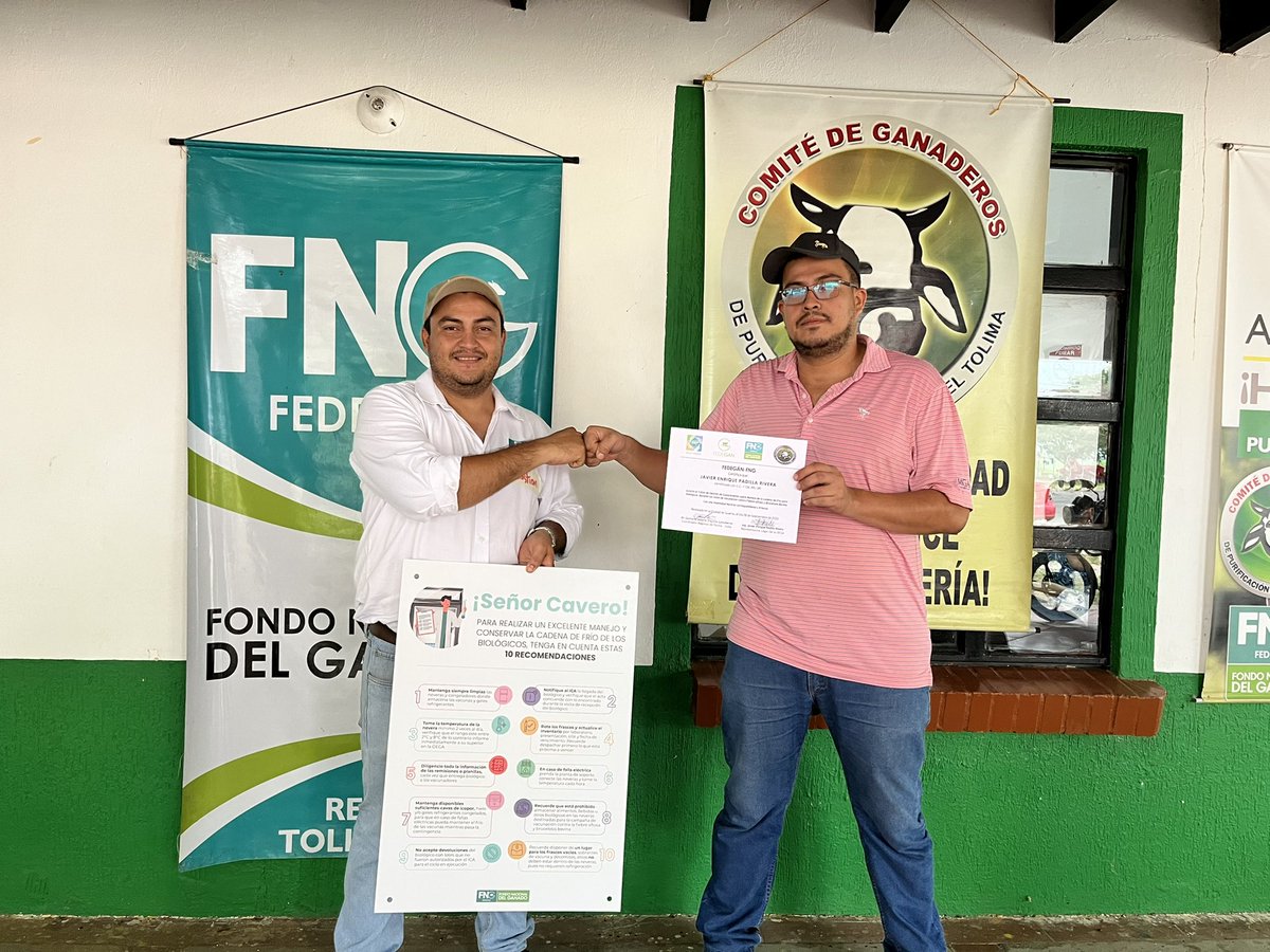comitepuri's tweet image. Con el fin de garantizar un adecuado manejo del biológico contra la Aftosa y Brucela para los ganaderos en cada ciclo de vacunación, desarrollamos el taller de gestión de conocimiento en cadena de frío para los caveros del departamento del Tolima.
#OrgullosamenteGanaderos