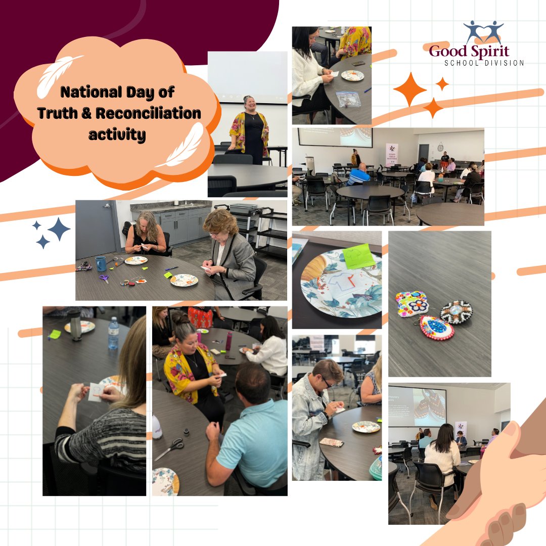 Today at noon hour the GSEC staff took part in a National Truth &amp; Reconciliation activity. Jess Armstrong and Clorice Delorme; our Indigenous Student Success Coordinators, took the staff through the history of beading, and staff created their own Orange Shirt Pins.✨

#gssd204