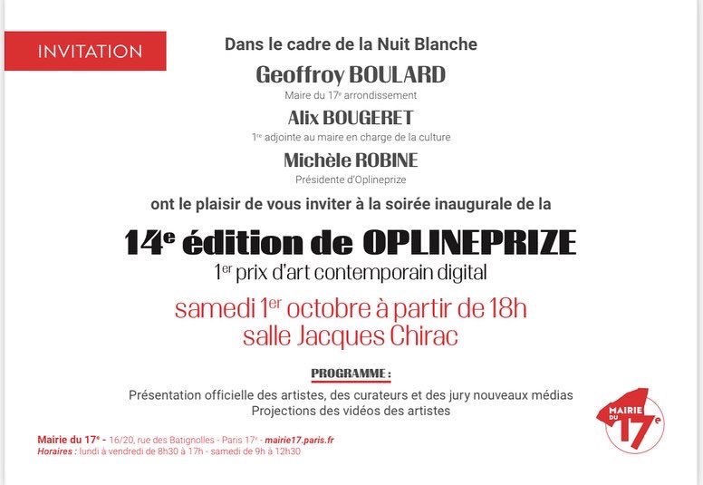 oplineprize's tweet photo. Merci la mairie du 17ème arrondissement de Paris
#OPLINEPRIZE #OPLINEPRIZE2022 #OP22 #Art #ContemporaryArt #DigitalArt #ArtPrizeOnline #Culture #Virtual #Future #InternationalArtPrize #curators
@ORLANofficial https://t.co/yTebKmzjZo