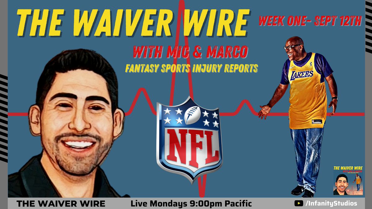 Up to date Fantasy Football Injury Reports!
Season Premier Tonight of The Waiver Wire with Mic &amp; Marco at 9pm pacific only on the Infanity Studios YouTube Streaming Channel.
Link in bio!
#fantasyfootball #waiverwire #infanity #nfl #marcoanunez #moneymic #fantasyfootballadvice