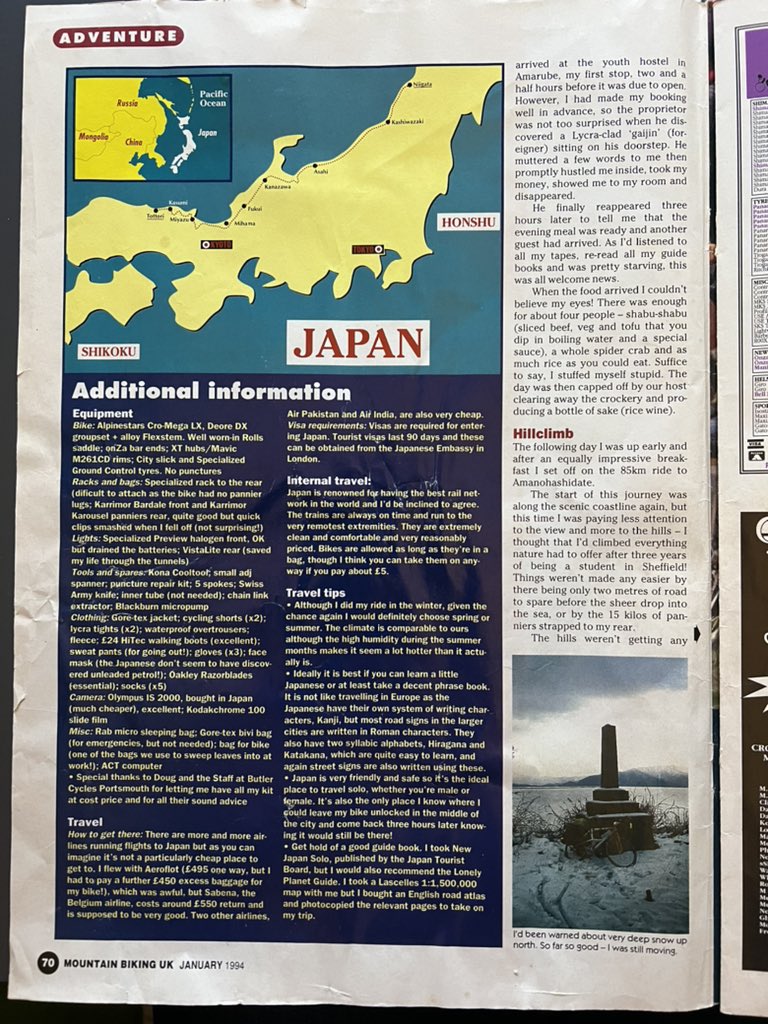peteswiftysan's tweet image. On Friday I begin my solo ride to @vestrefurniture #ThePlus . I have some form… sadly it’s from 1993… I found the article I wrote for @mbukmagazine back then including map and kit list.. no @Alpkit @apidura back then @NorthRoadCycles !