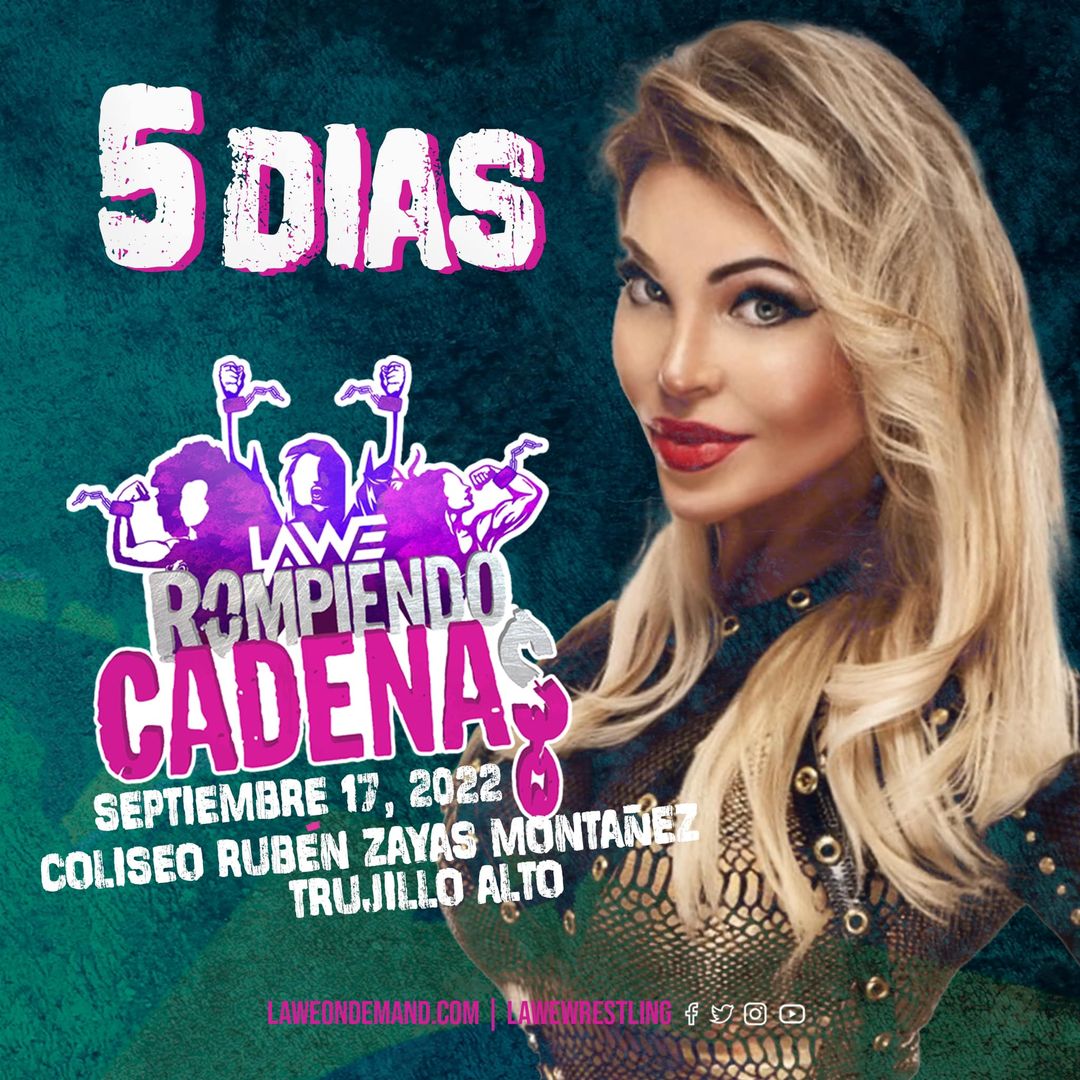 LAWEWRESTLING's tweet photo. 🔥 FALTAN 5 DÍAS para la gran coronación y tú tienes que ser parte de la HISTORIA 🔥
¿ Quién de las 8 competidoras será la Primera Campeona Femenina de LAWE ? 🌎🏆
#TodosSomosLucha #LAWEWRESTLING https://t.co/B2wvjyjjP0