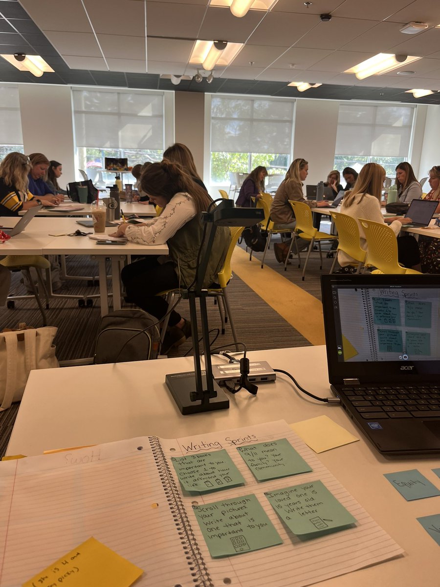 mrsdonnanreads's tweet photo. Starting our Fall Literacy series class #2 with writing sprints! Teachers had the choice between 4 different prompts. @owpmu #theGJPSway @KristiGriff44 @MishlerGMSS https://t.co/I9F4TyJihS
