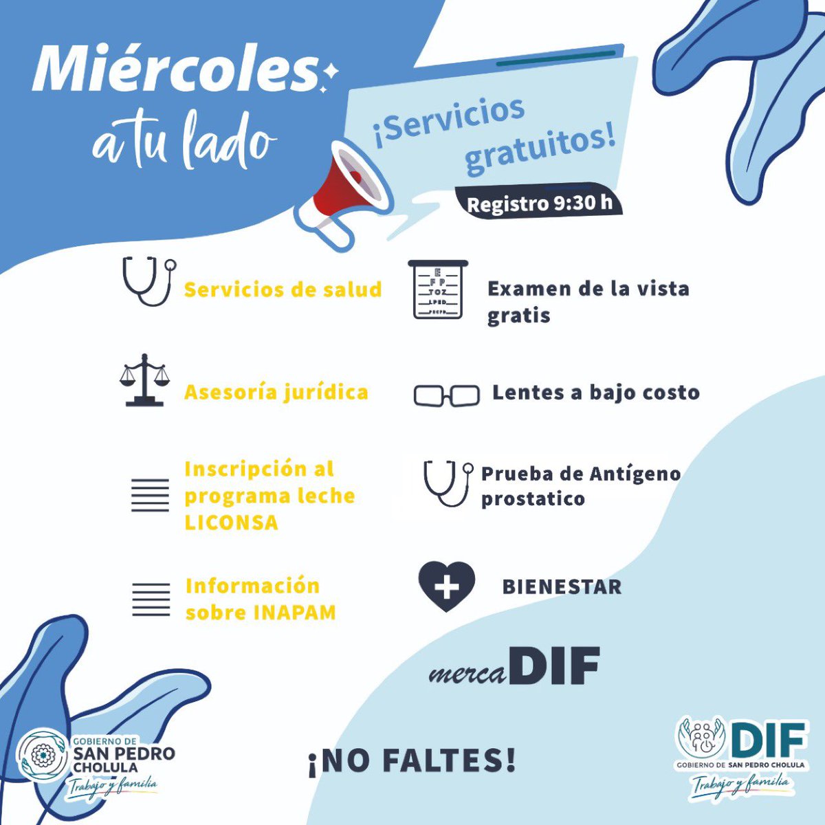 CholulaDIF's tweet photo. 📣 #Entérate | La jornada #MiércolesATuLado acercará todos los #ServiciosDIF de manera gratuita a los habitantes de San Cosme Texintla.

📆 Miércoles 14 de septiembre  
📍 Domo de la presidencia 
⏰ Inicio del registro 9:30 h

¡No faltes! https://t.co/LPuhNj0AvM