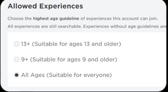 RobloxNews____'s tweet image. Along with Game Ratings, Roblox has also now launched parental controls for accounts under 13.
If your account is under 13, you may not be able to play games not rated E for Everyone.