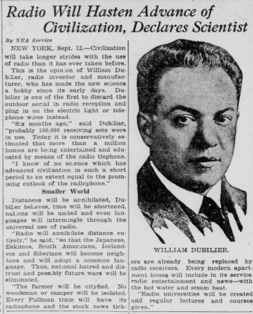 LiterateIndy's tweet photo. "Thus, national hatred and distrust and possibly future wars will be eliminated. Farmers will be cityfied. No woodsman or camper will be isolated."

100 years ago today in the Indianapolis Times. https://t.co/HSz0RZHXAy