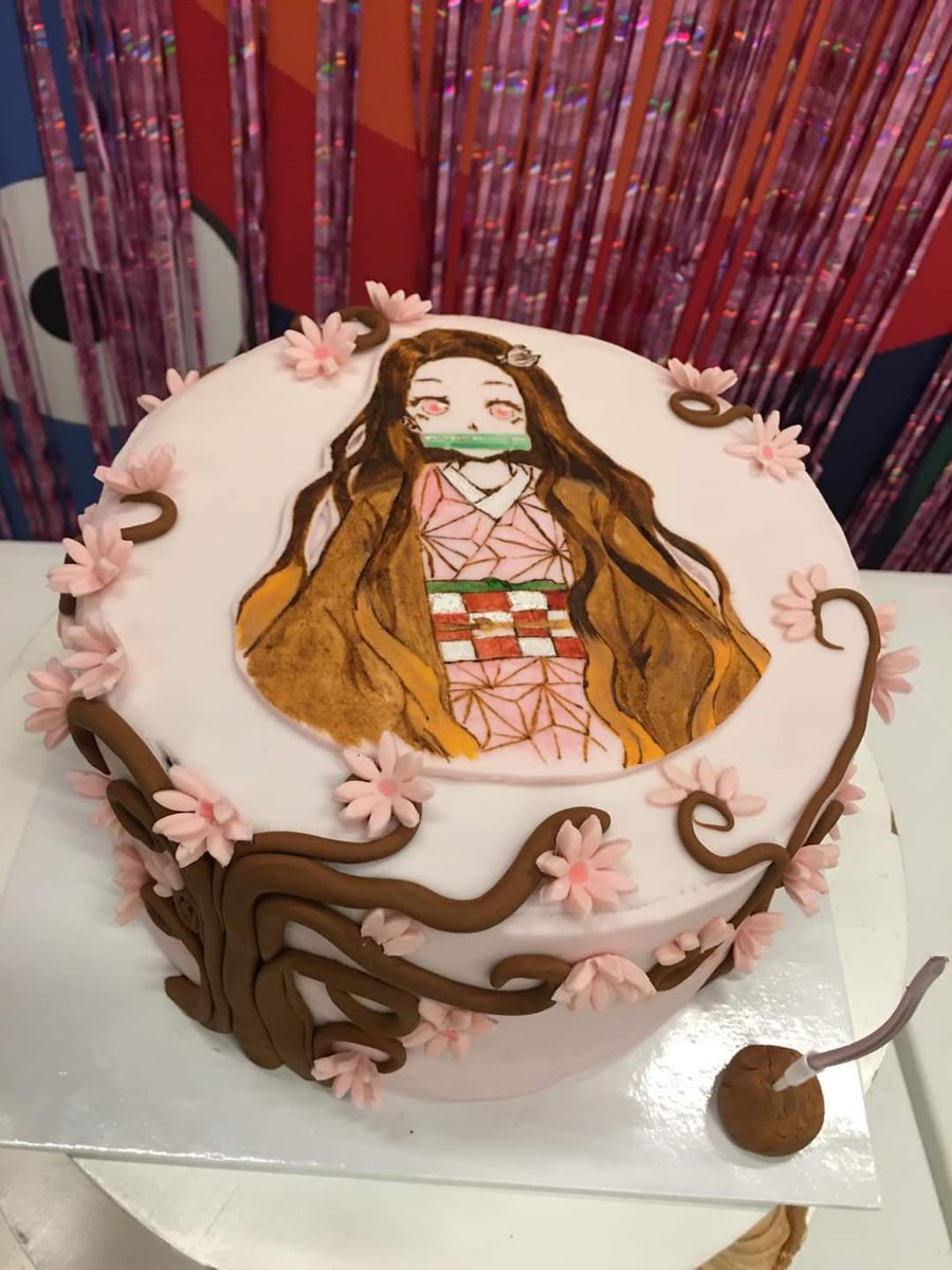 Hand-painted Nezuko fondant cake.
Chocolate cake with dark chocolate ganache filling 

#nezukocake #handpaintedcake #demonslayerph #Cakeph #officiallepvendor #customizedcakes