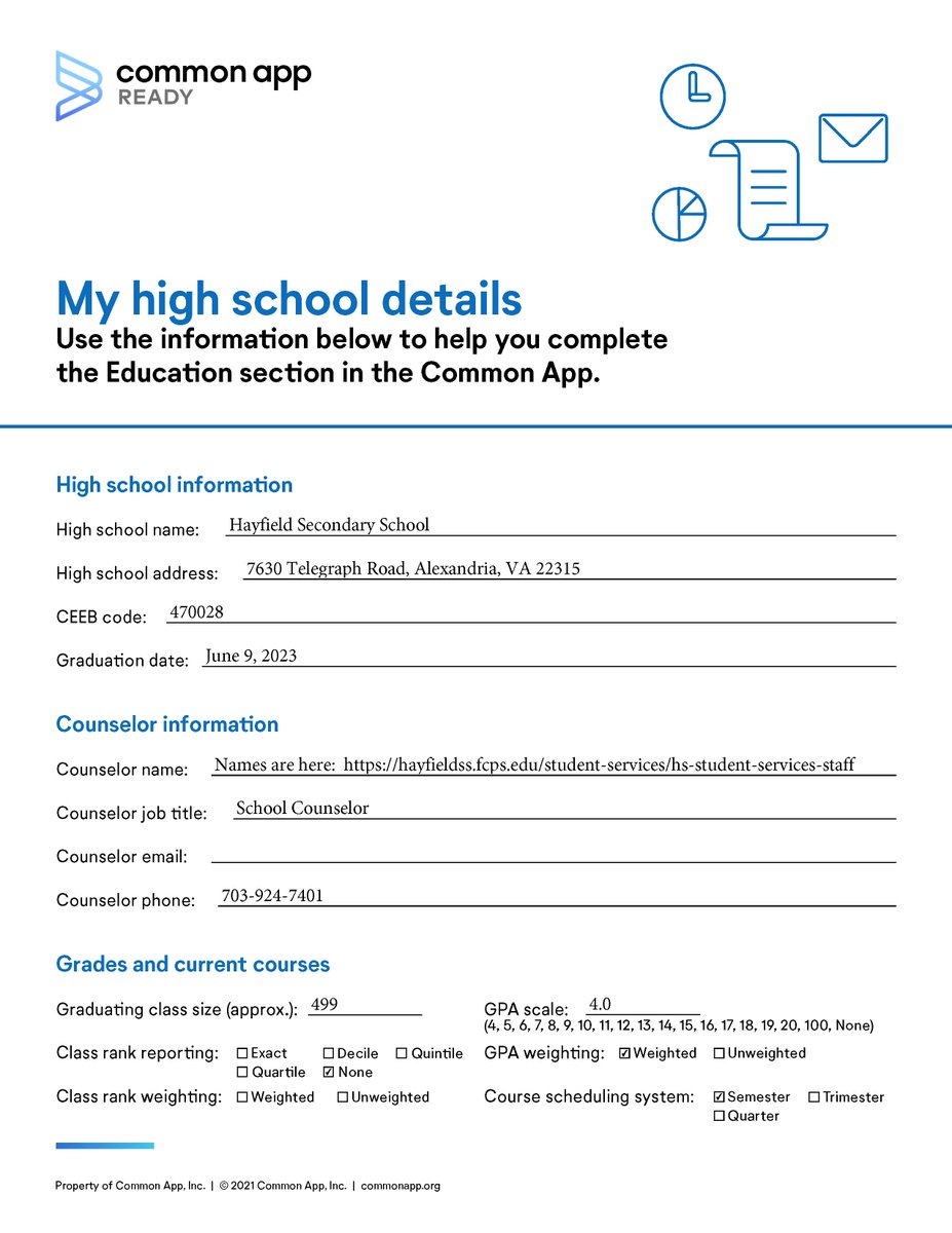 Seniors- Working on your Common Application already? Use the info below to help you complete
the Education section in the Common App.