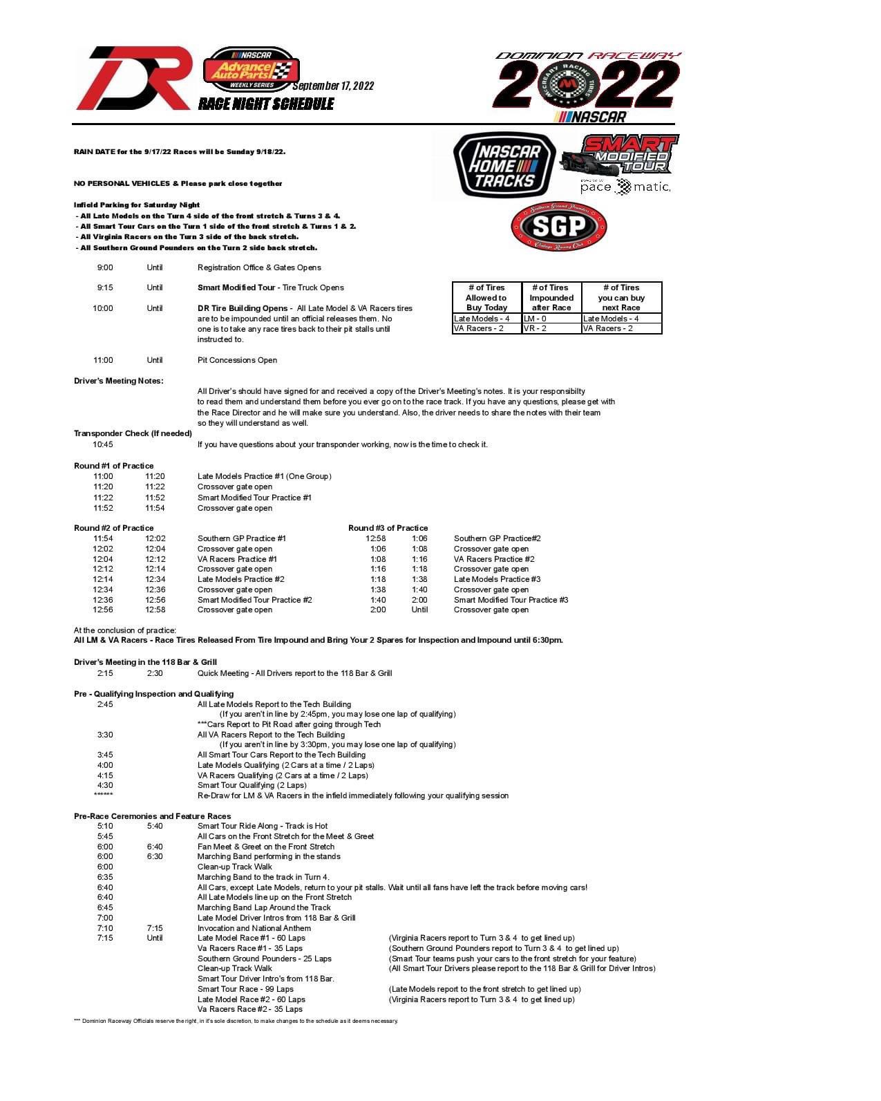 Dominion Raceway on Twitter "Schedule is out for Saturdays big race