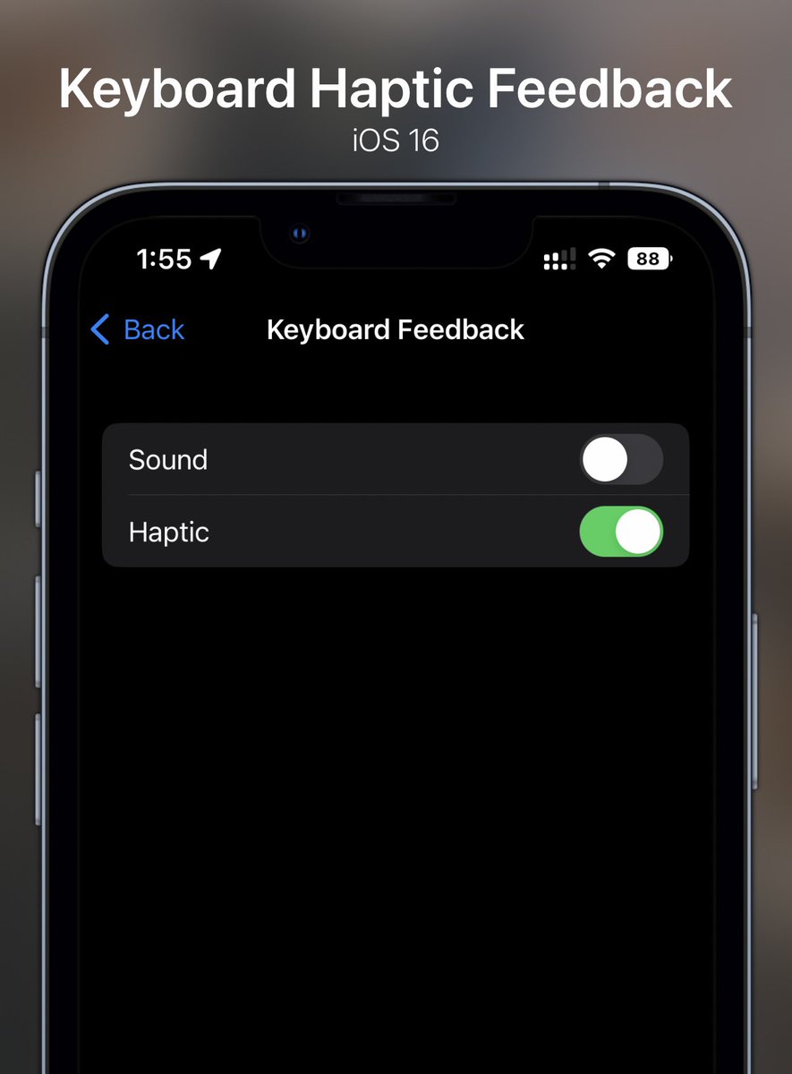 KSwapnil_'s tweet photo. Keyboard Haptic Feedback is here (again) 🤌🏻

On #iOS16 
Settings -> Sounds &amp; Haptics -> Keyboard Feedback -> Toggle Haptic

#haptickeyboard https://t.co/8JQG6z34h6